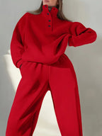 Women's Fashion Button Stand Collar Suit Two-piece Set