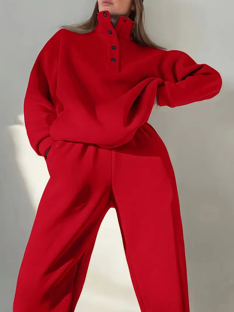 Women's Fashion Button Stand Collar Suit Two-piece Set