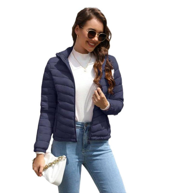 Women's Solid-Color Zippered Hooded Winter Coat Jacket Casual Main Image