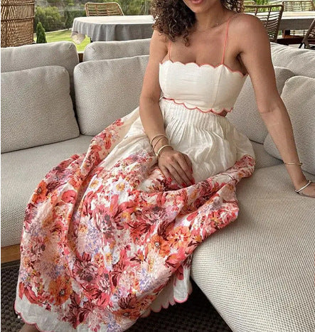 Women's Fashion Hollowed-out Printing Slip Dress
