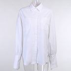 Versatile Simple Pocket Shirt Top For Women