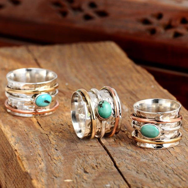 Vintage Turquoise Plated Tri-Color Rings For Men And Women Hover Image