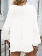 Fisoew Womens Casual Crewneck Sweatshirts Lantern Long Sleeve Side Slit Loose Sweatshirt Fall Crop Pullover Tops