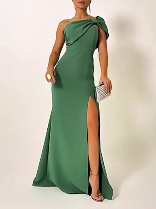 Green Bow Tube Top Evening Dress Hover Image