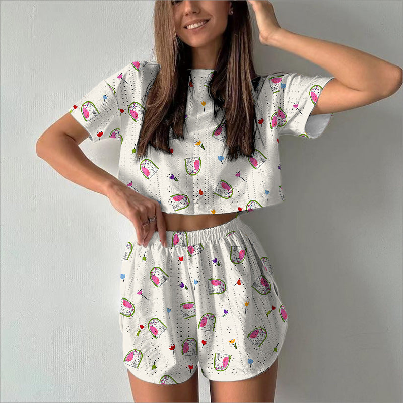Sports And Leisure Suit Women's Printed Short Two-piece Set