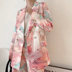 Graffiti Printing Double Breasted Blazer For Women