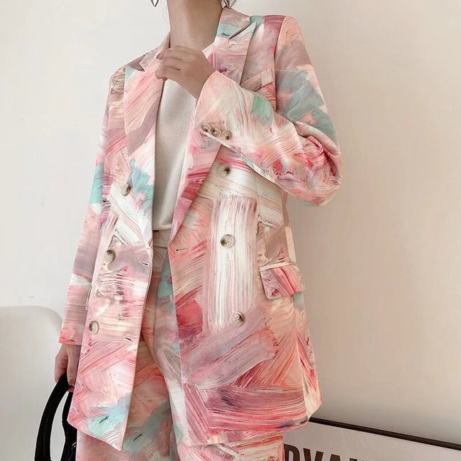 Graffiti Printing Double Breasted Blazer For Women Main Image