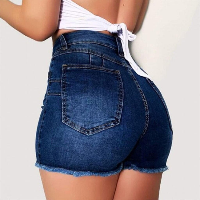 Stretch Slim Fit Ripped Tassel Denim Shorts For Women Hover Image