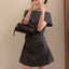 Gray High-grade Off-neck Short Sleeve Dress