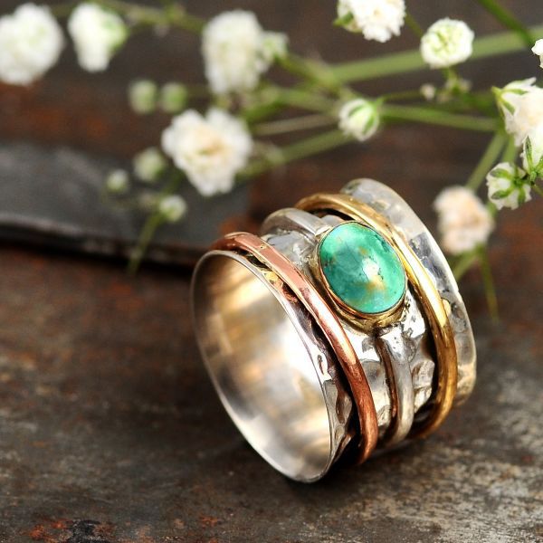 Vintage Turquoise Plated Tri-Color Rings For Men And Women Main Image