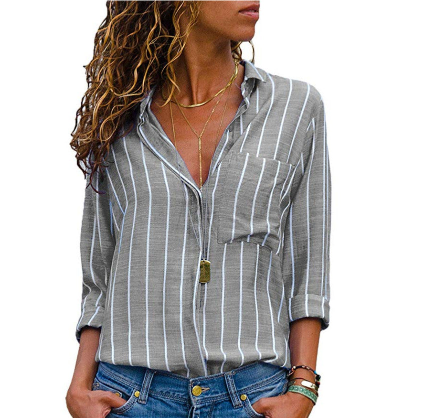 Fashion Multicolor Striped Long-Sleeved Shirt Women