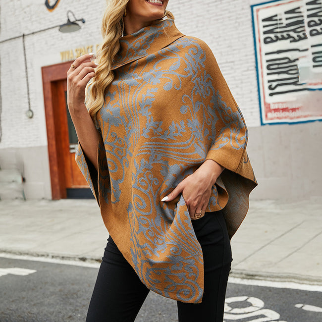 Women Printed Cape Shawl Sweater Coat Main Image
