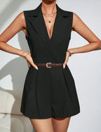 Elegant Commuter Pleated Short-Style Wide-Leg Jumpsuit
