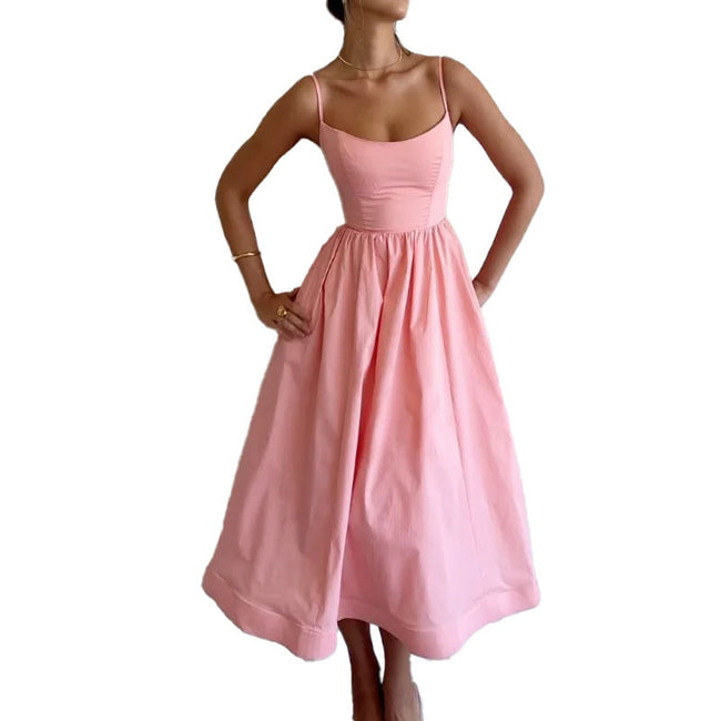 Women's Solid Color Printing Fresh Sweet Sexy Suspender Dress Main Image