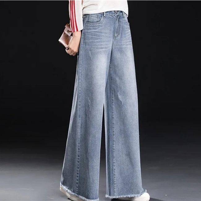 Raw Hem Wide Legs Jeans For Women Baggy Straight Trousers Hover Image