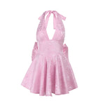 Slim-fit Jacquard Halter Bow Dress Women