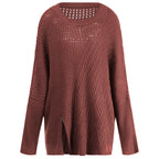 Round Neck Long Sleeve Hollow Knit Sweater Women Loose Sweater Winter