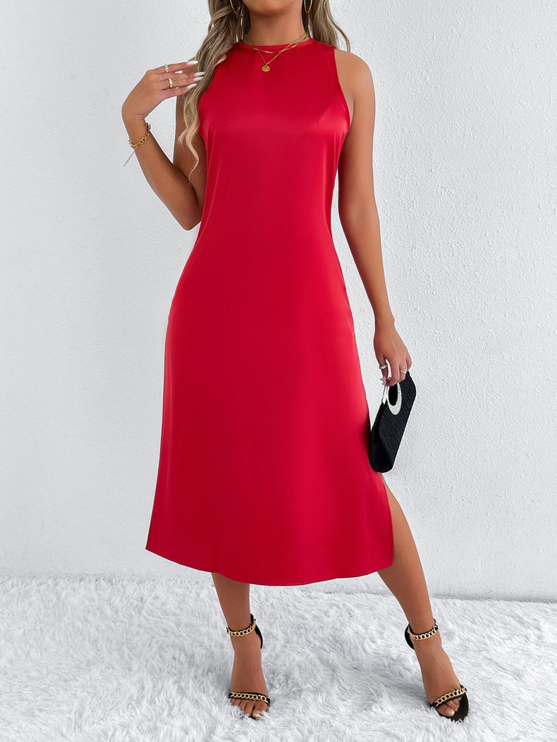 Satin Pure Color For Women Dress