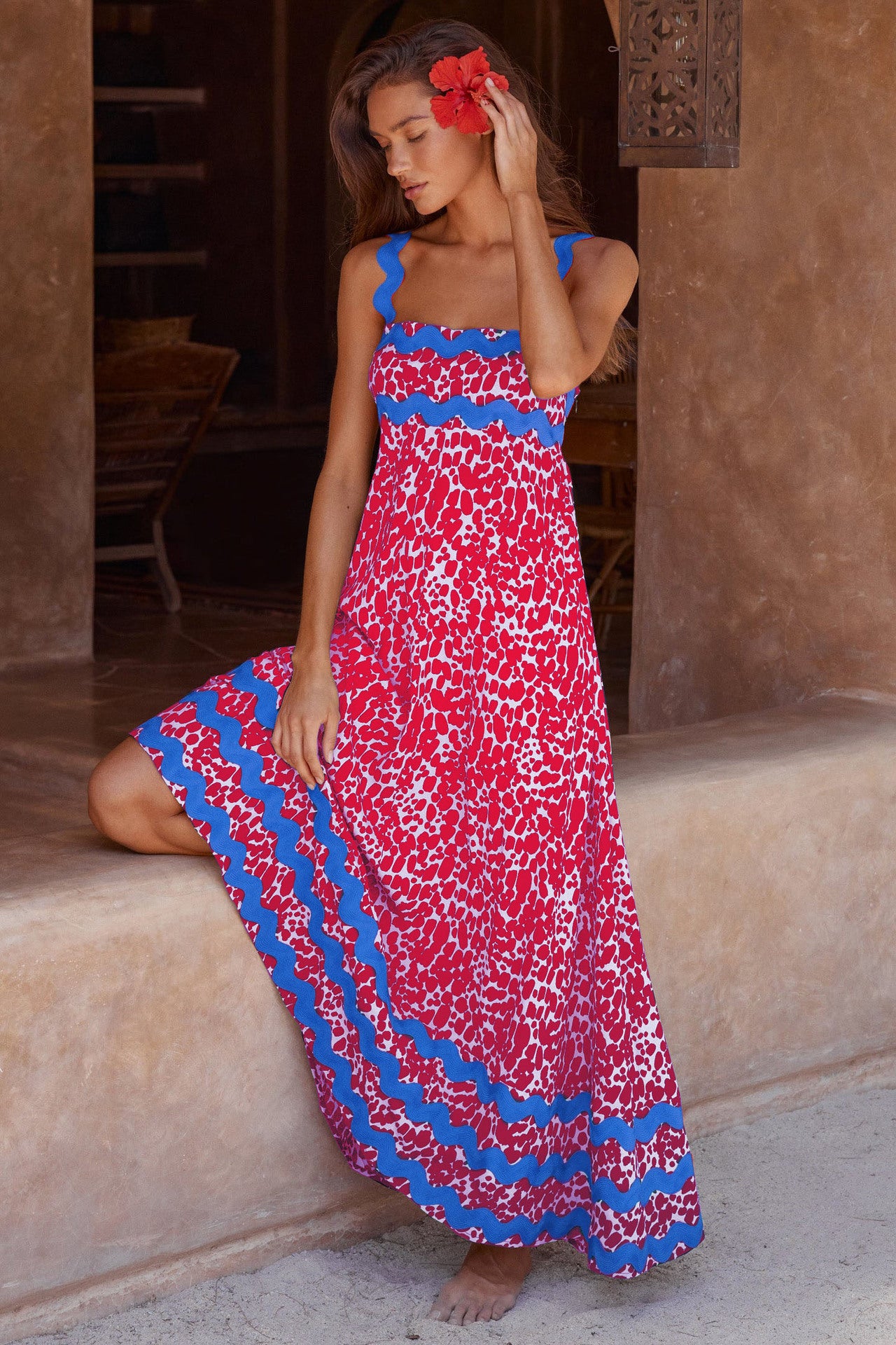 Women's SpringSummer New Suspender Printed Long Dress