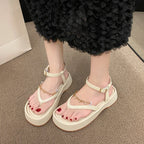 Summer Design Chain Sandals For Women Vintage Pearl Toeless Shoes