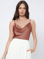 Womens Solid-Color Casual Rayon Satin Camisole