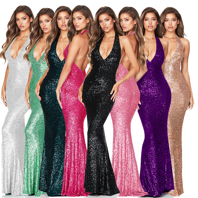 European And American Skirt Summer Women's Deep V Halter Backless Dress Main Image