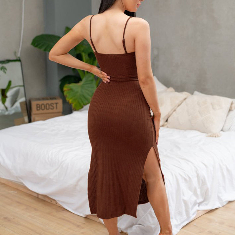 Wide Pit Belt Slit Sling Dress Women