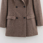 Womens Mid-Length Double-Breasted Houndstooth Blazer