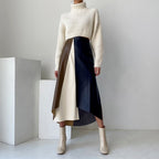 French Chic Retro Temperament Multi-color Mosaic Leather Skirt