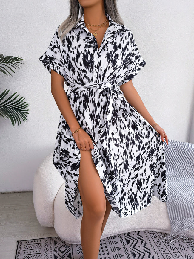 Leisure Loose Leopard Print Lace-up Shirt Dress Main Image