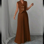 Summer Sleeveless Suit Fashion Lapel Button Vest Top And Pleated Straight Pants Women's Trousers Set Clothing
