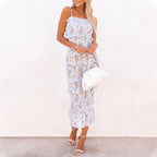 Printed Sweet Lace Elastic Sling Pleating Cake Slim Sheath Dress