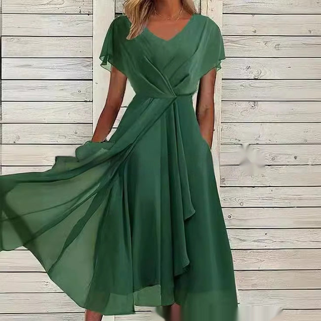 Women's Solid Color Chiffon Dress Hover Image