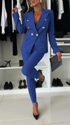 New All-matching Casual Suit Lapel Button-down Jacket And Slim-fit Trousers For Women's Office Business Set Clothing