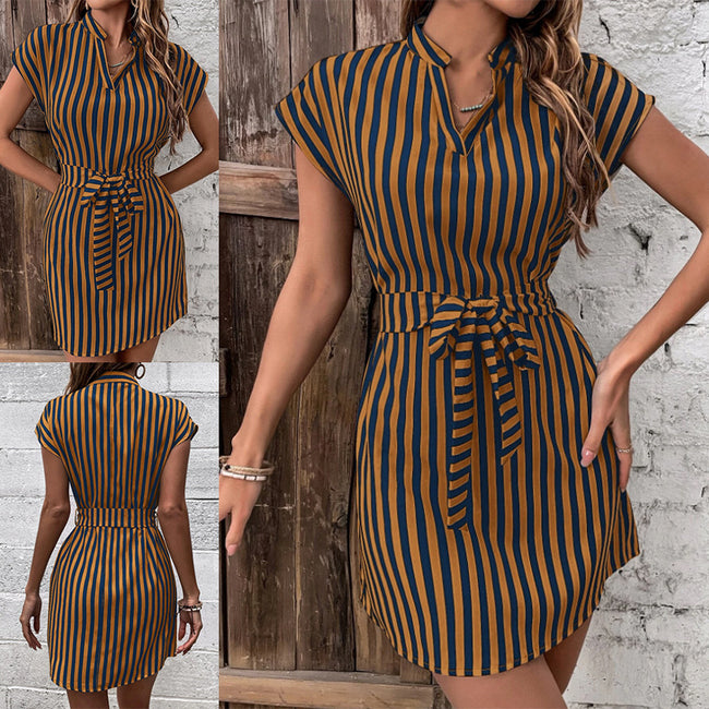 European And American Women's Clothing Sleeveless Striped Lace-up Dress Main Image