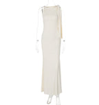 One-shoulder Ribbon Long Dress Ins Fashion Slim Sleeveless Dresses For Evening Party Club Clothing Women