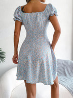 Women   Casual Bell Sleeve Drawstring Tie Flowy Floral Print Dress