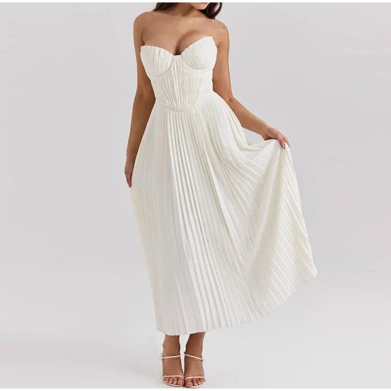 Fashion Elegant V-neck Sleeveless Pleated Dress