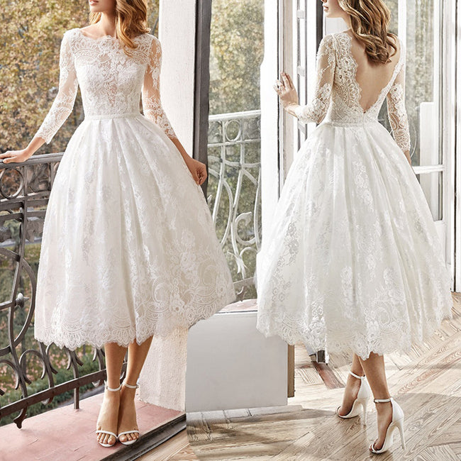 Long Sleeve Slim-fit Wedding Dress Lace Skirt Hover Image
