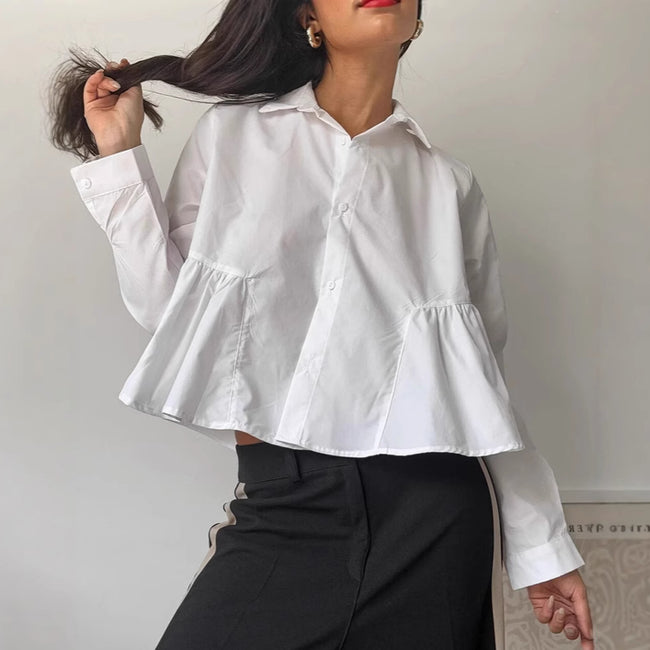 French-style Relaxed-fit White Lapel Shirt For Women Hover Image