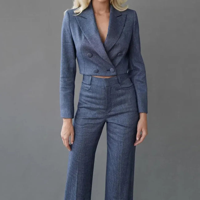 Solid Color Suit Top Simple Set Main Image