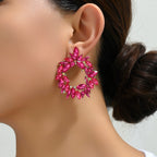 Crystal Wreath Stud Earrings For Women Sparkly Rhinestone Statement Floral Multicolor Jewelry Party Wedding Bridal Prom