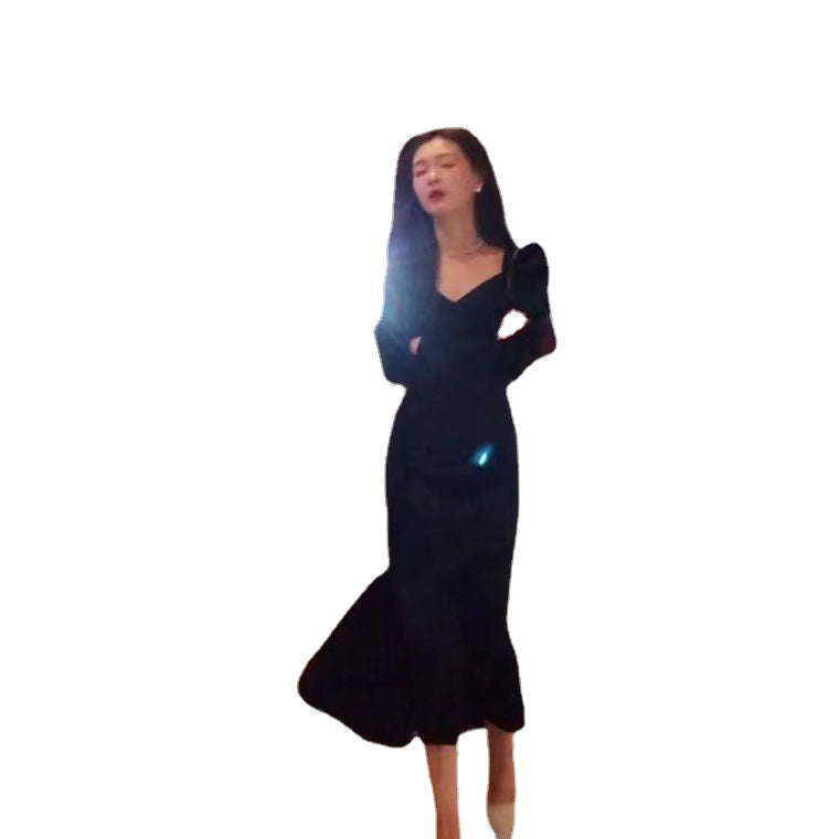Women Fashionable Temperament Gold Velvet Dress