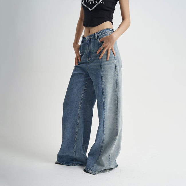 Washed Blue Jeans Loose Stitching Women Main Image