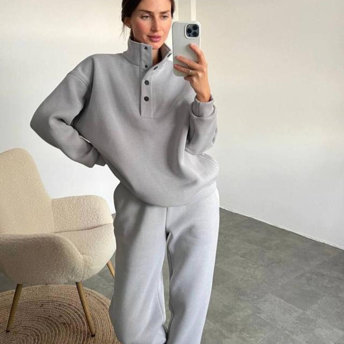 Women's Fashion Button Stand Collar Suit Two-piece Set