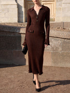French Contrast Slim Knit Dress For Women