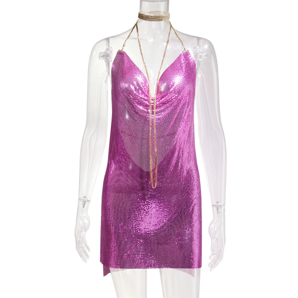 Metal Sequins Dress Rhinestone Women