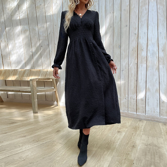 New Spring Solid Color Jacquard Dress Hover Image
