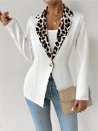 Womens Elegant Leopard-Print Long-Button Printed Blazer