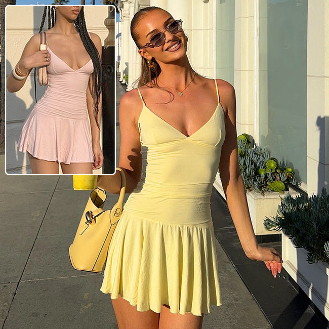 Sexy V-neck Suspender Dress Y2K Fashion Slim Ruffled Short Dresses For Women Clithing Hover Image
